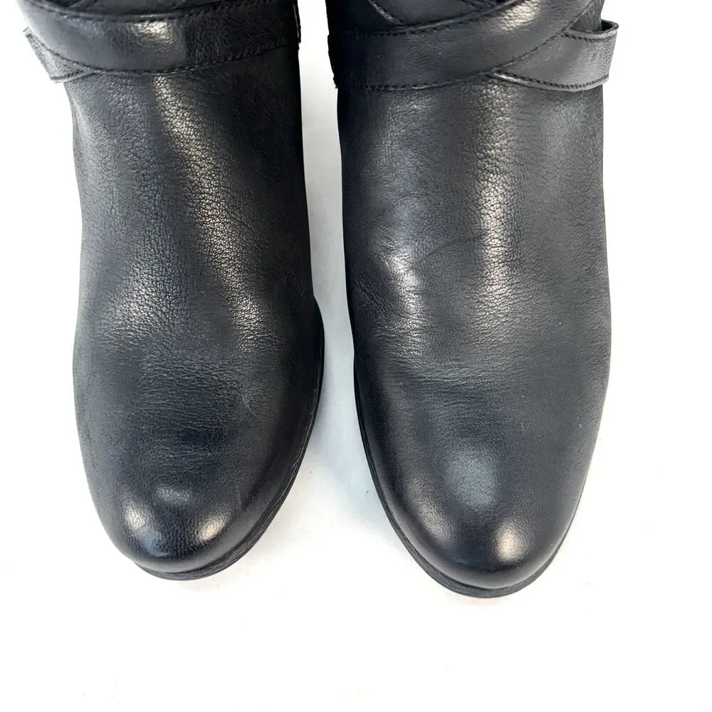 Josef Seibel Black Leather Tall Riding Boots Buckles Sz. 40 EU 9-9.5 US Side Zip